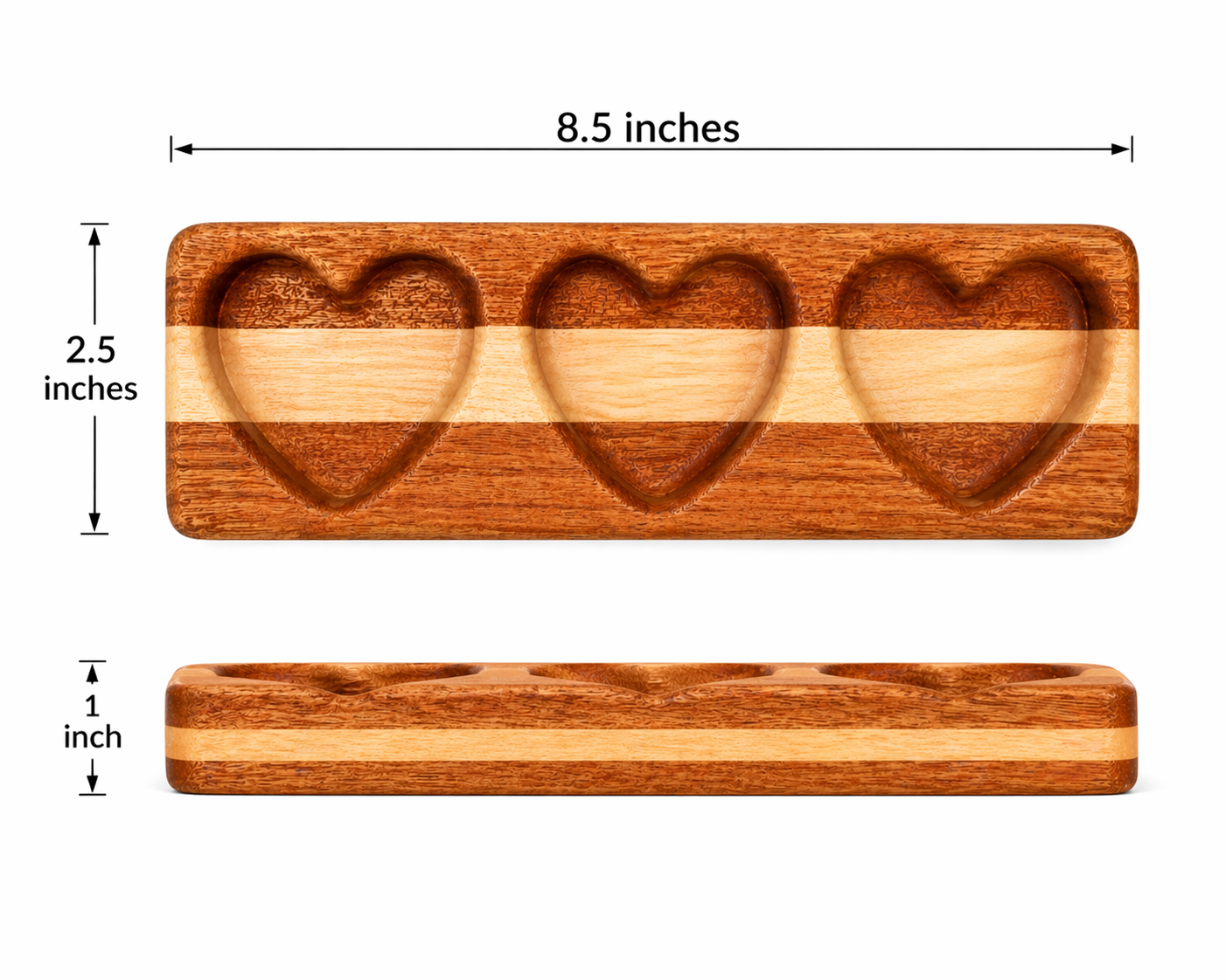 Triple Heart Wooden Jewelry Tray
