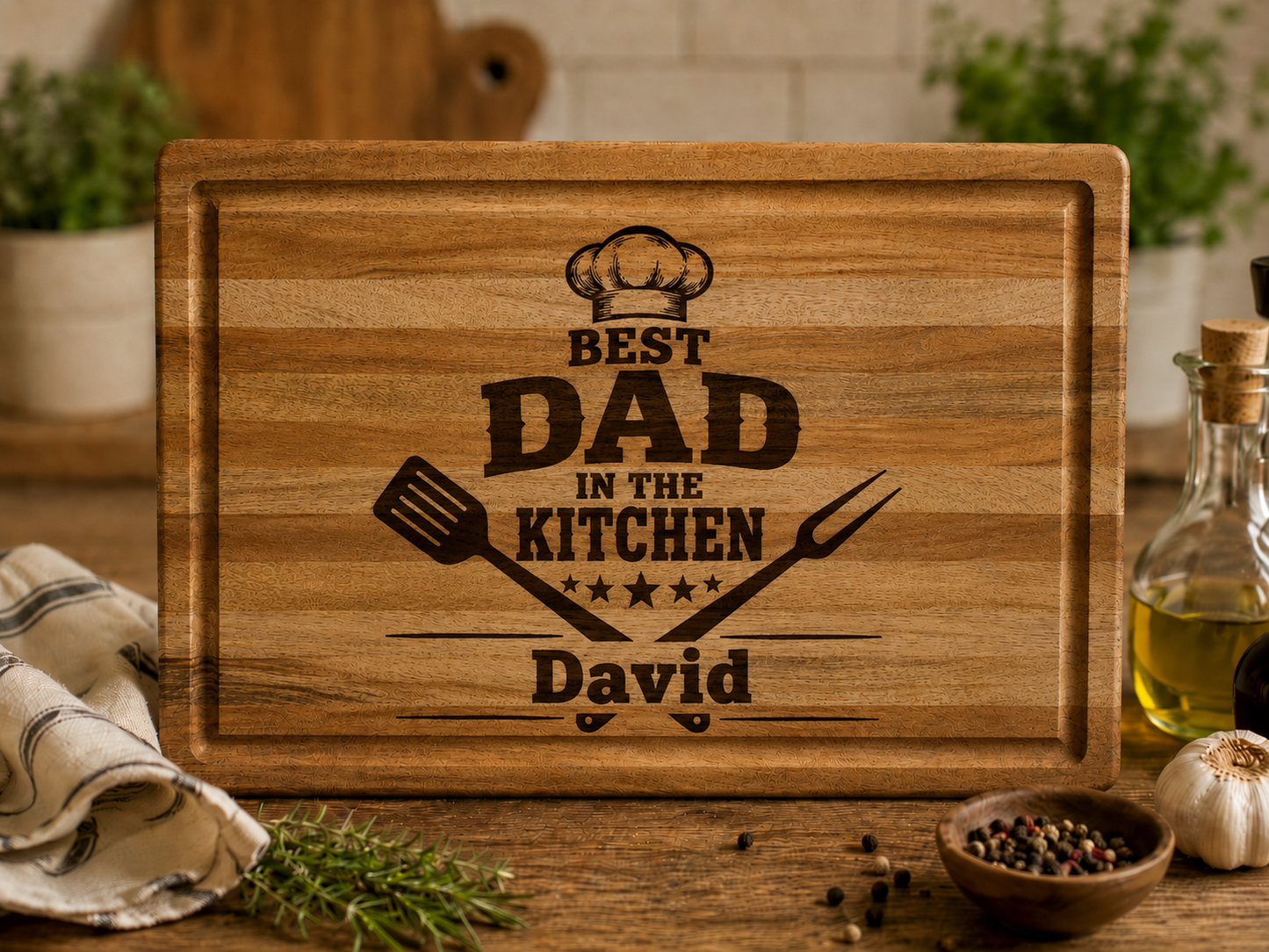 Personalized Father’s Day Charcuterie Board – Custom Engraved Wood Serving Board for Dad