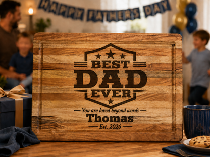 Personalized Father’s Day Charcuterie Board – Custom Engraved Wood Serving Board for Dad