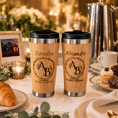 Personalized Bamboo Coffee Tumbler – 16oz Custom Engraved with Your Logo or Text
