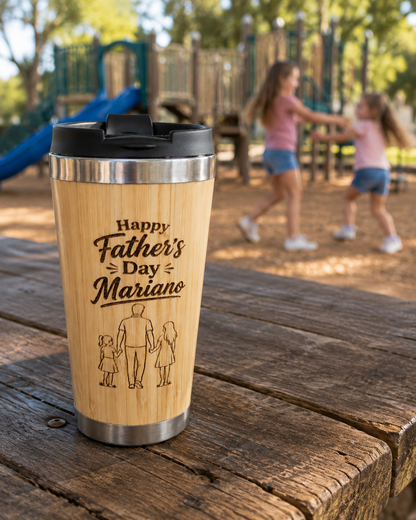 Personalized Bamboo Coffee Tumbler – 16oz Custom Engraved with Your Logo or Text
