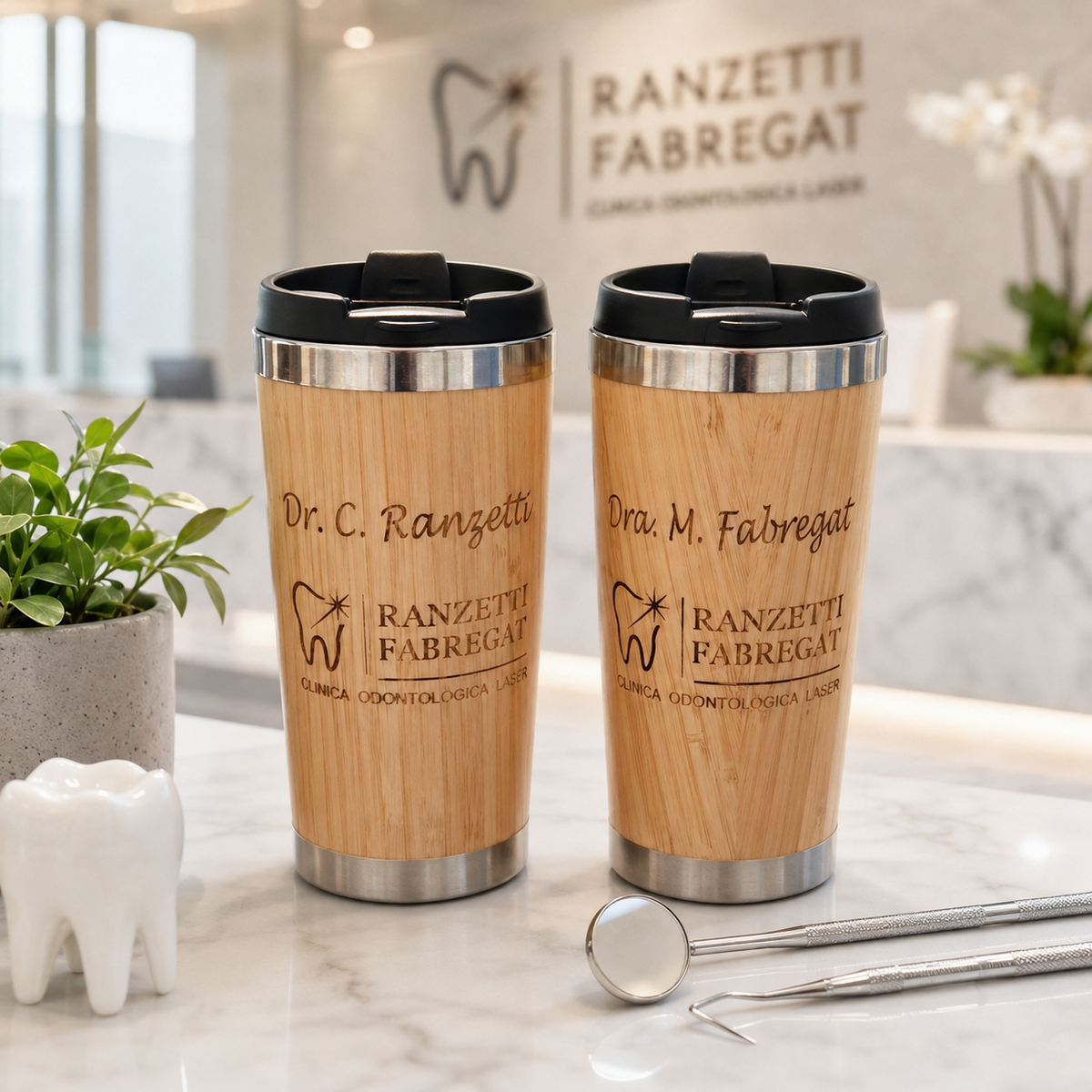 Personalized Bamboo Coffee Tumbler – 16oz Custom Engraved with Your Logo or Text