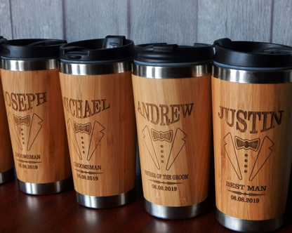 Personalized Bamboo Coffee Tumbler – 16oz Custom Engraved with Your Logo or Text
