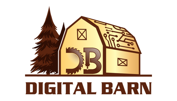 Logo of Digital Barn with a barn, tree, and 'DB' initials on a white background