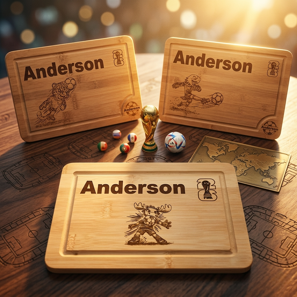 Three wooden cutting boards with 'Anderson' engraving on a wooden surface.